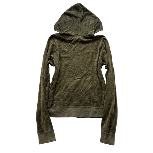Juicy Couture Women's Olive Velour Zip-Up Hoodie Loungwear Pockets Y2k Size XL