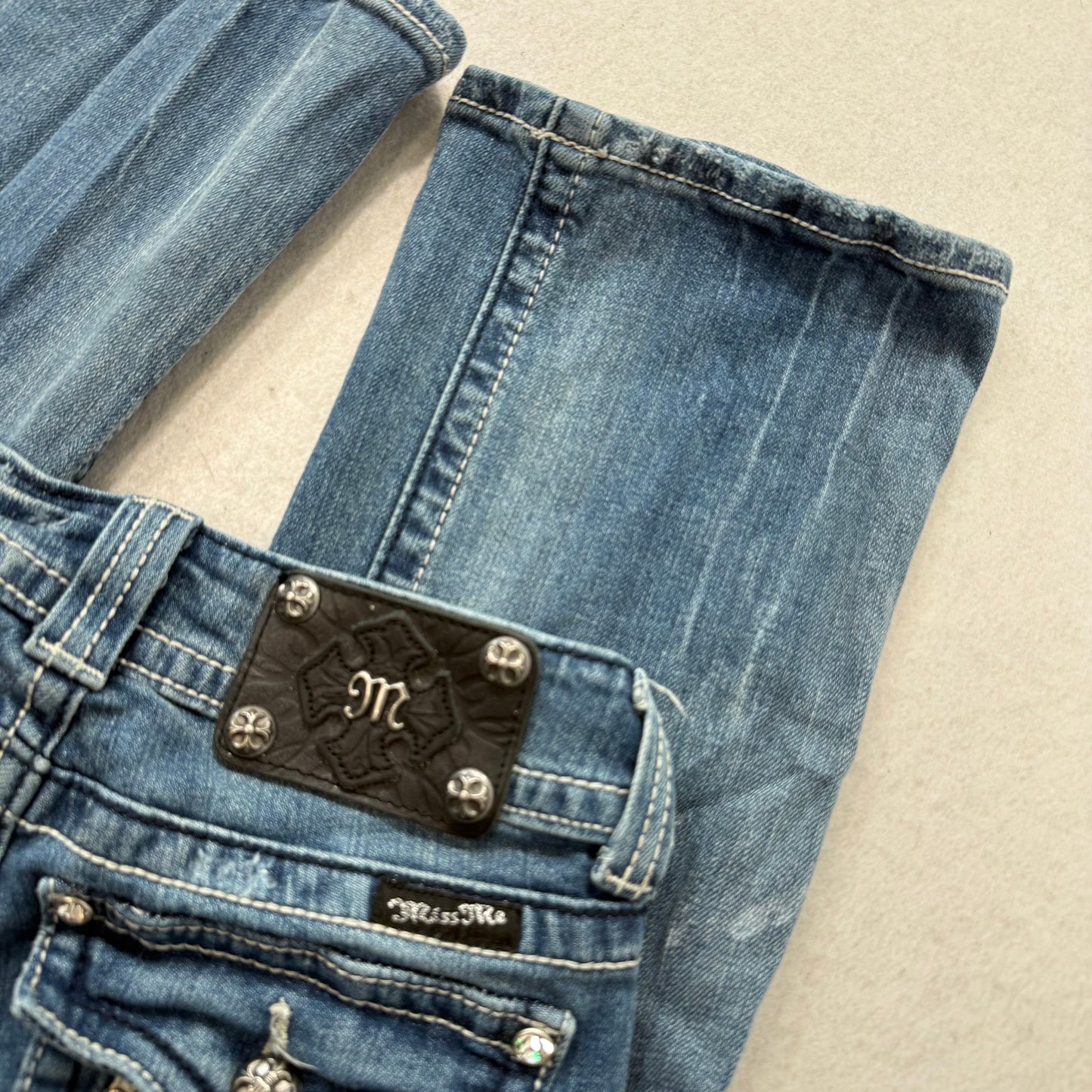 RARE Miss Me Angle Wings Flared Embellished Bootcut Jeans Low Rise Size 25