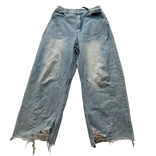 Women's Blue Light Wash Wide Leg Baggy Denim Pants Distressed High Rise Size 28