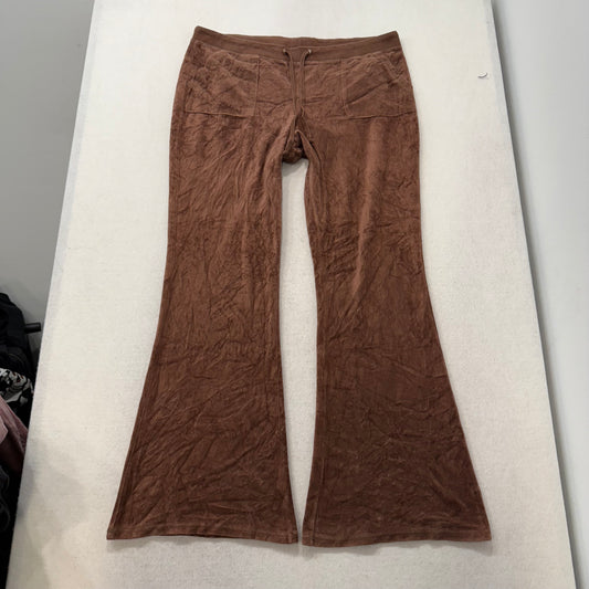 Juicy Couture Brown Velour Flare Track Pants Drawstring Pockets Low Rise Size XL