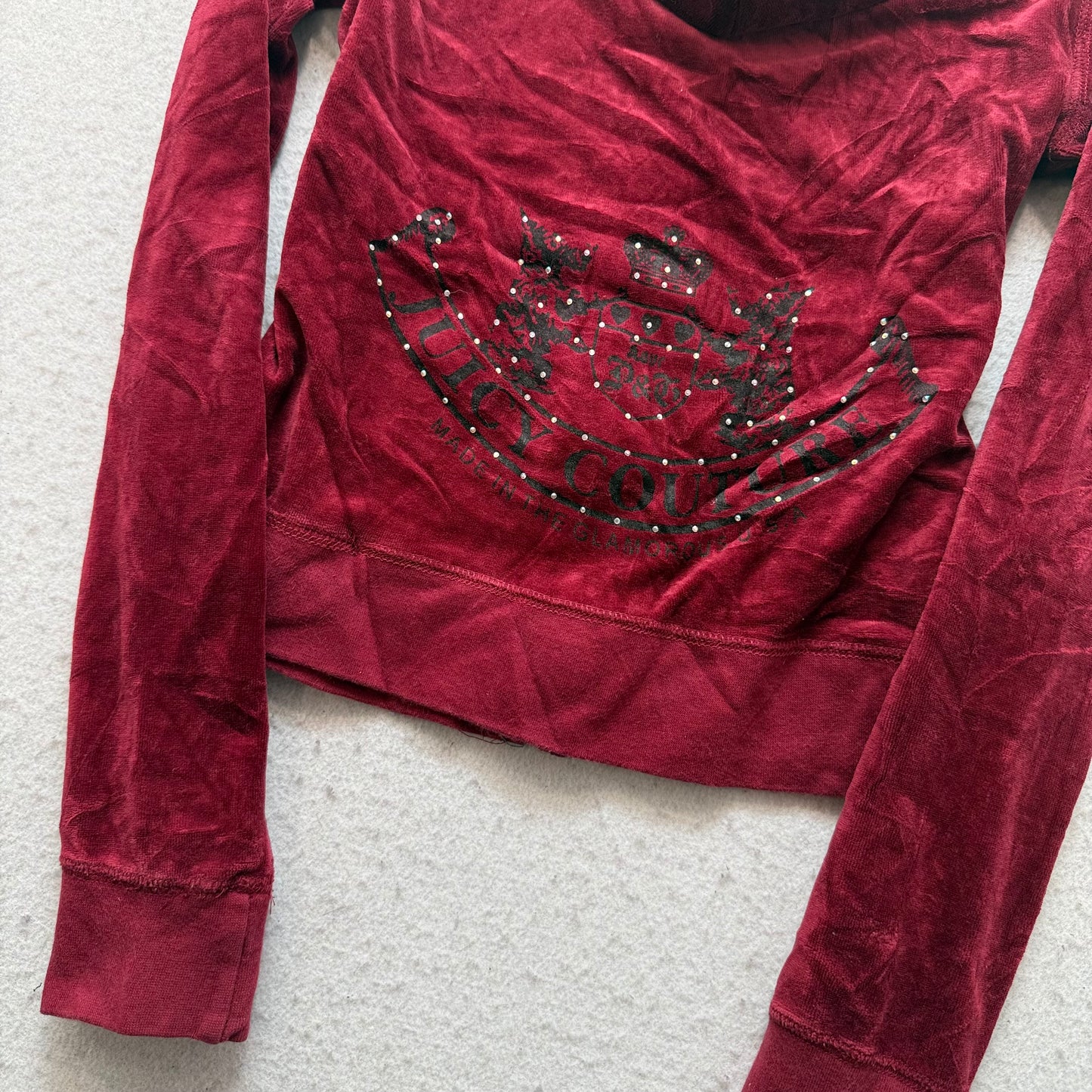 Vintage Juicy Couture Scottie Dogs Women's Maroon Velour Zip-Up Hoodie Size S