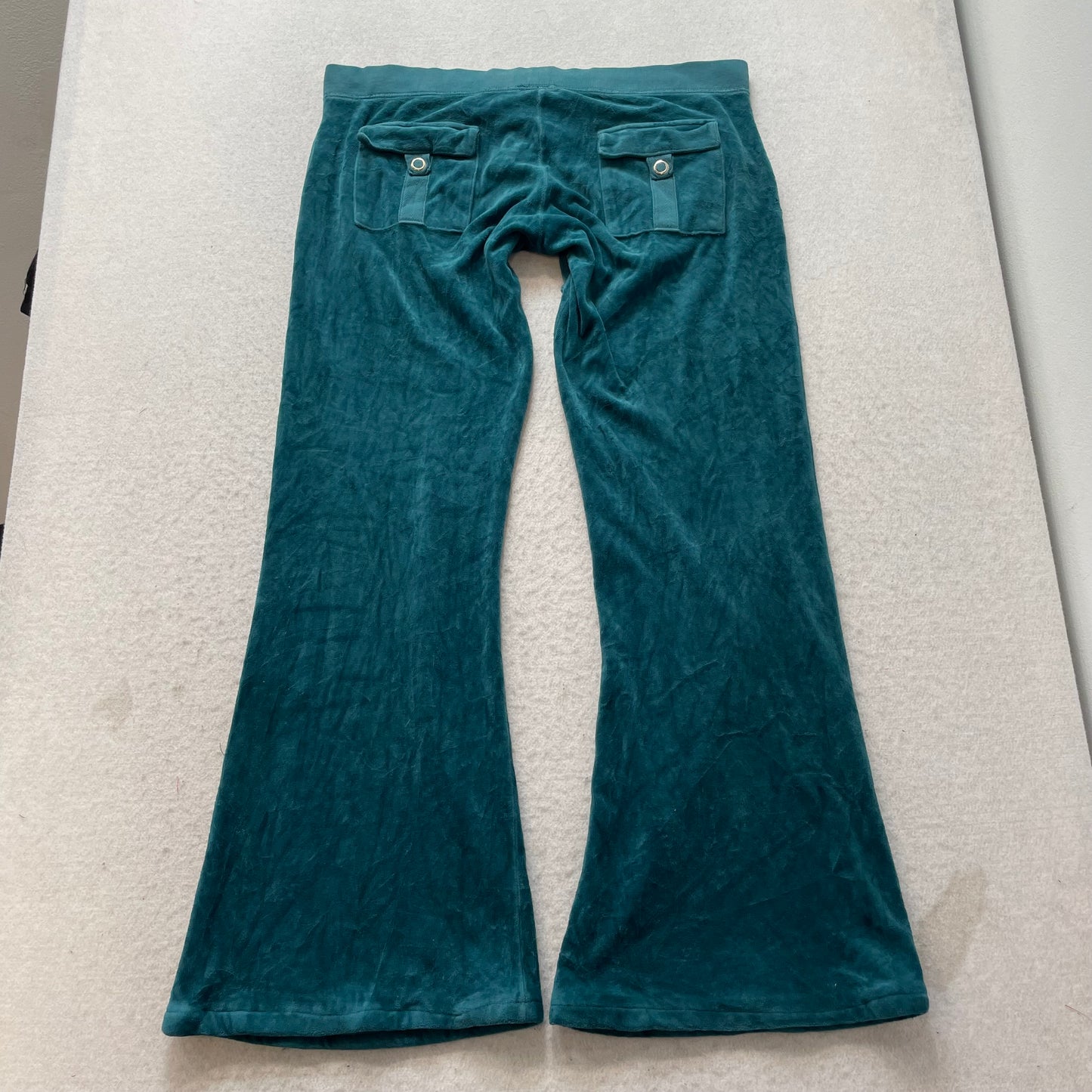 Juicy Couture Women Deep Teal Velour Flared Track Pant Flap Pocket Casual Size M