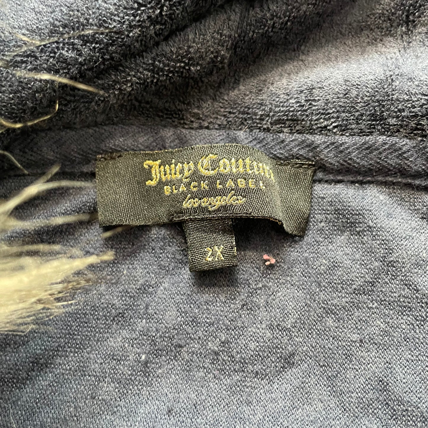 Juicy Couture Women's Navy Terry Cloth Zip-Up Faux Fur Hoodie Pockets Size 2X