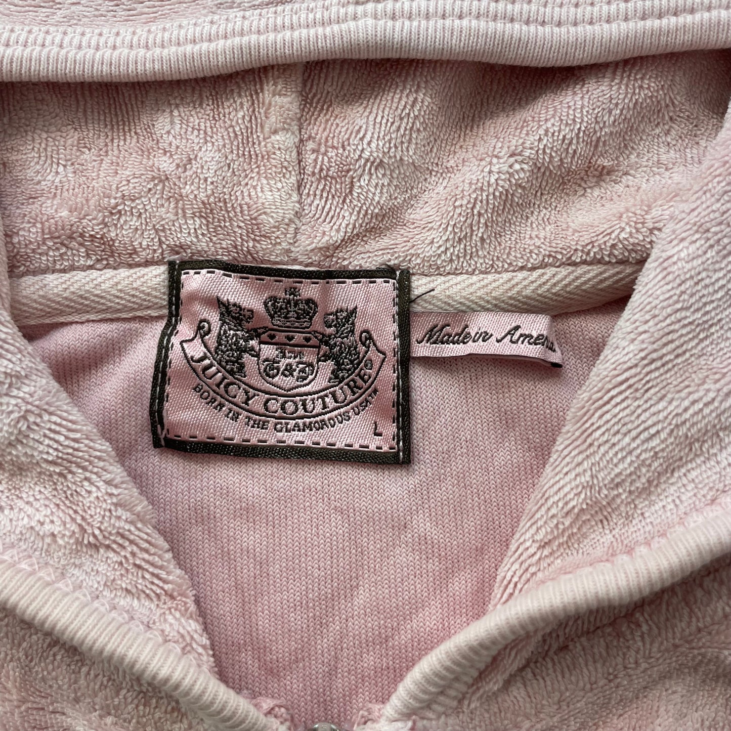 Vintage Juicy Couture Scottie Dogs Womens Pink Terry Cloth Hoodie Rhinestone - L