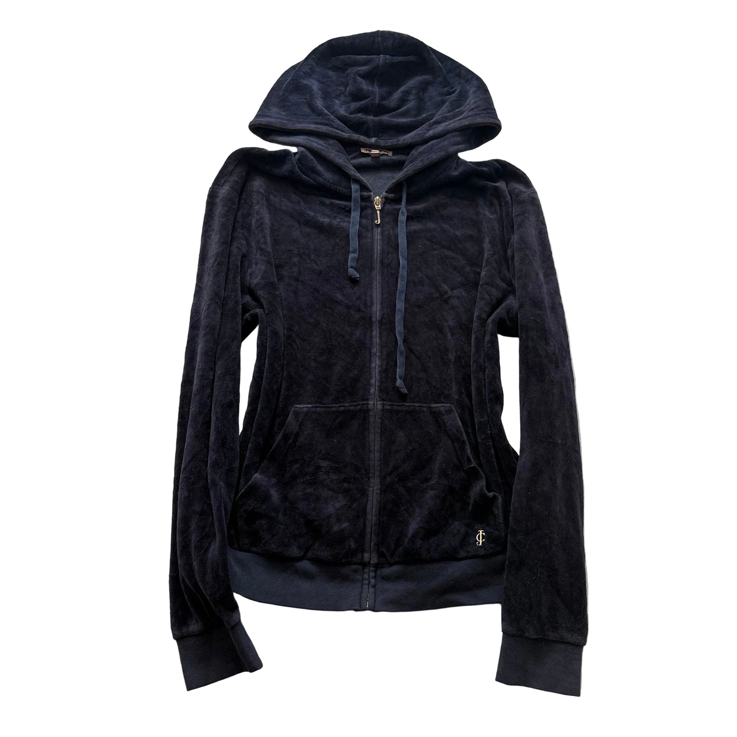 Juicy Couture Womens Dark Navy Velour Zip-Up Hoodie Drawstring Pocket Y2k Size M