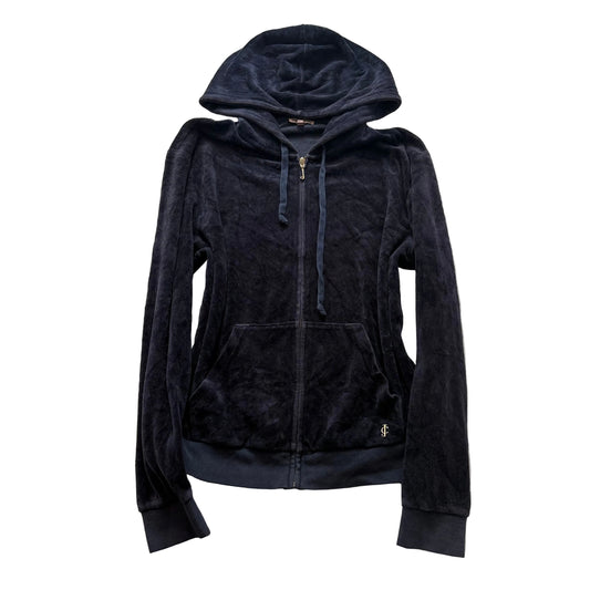 Juicy Couture Womens Dark Navy Velour Zip-Up Hoodie Drawstring Pocket Y2k Size M