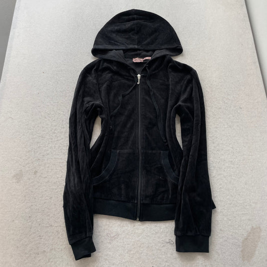 Juicy Couture Women's Black Velour Tracksuit Set Hoodie & Pant Dog Logo Size XL