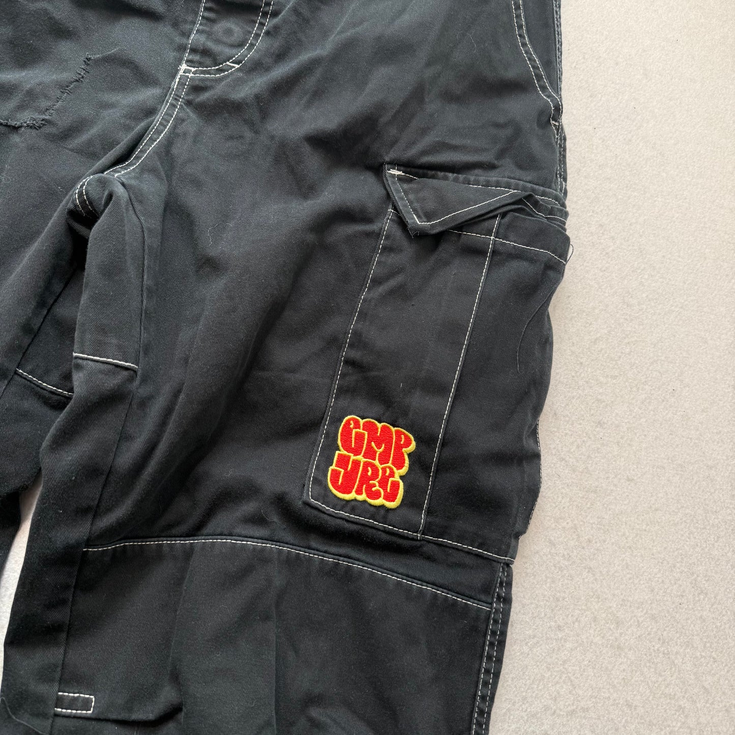 Empyre Men's Black Loose Fit Embroidered Cargo Skate Pants Streetwear Size 34