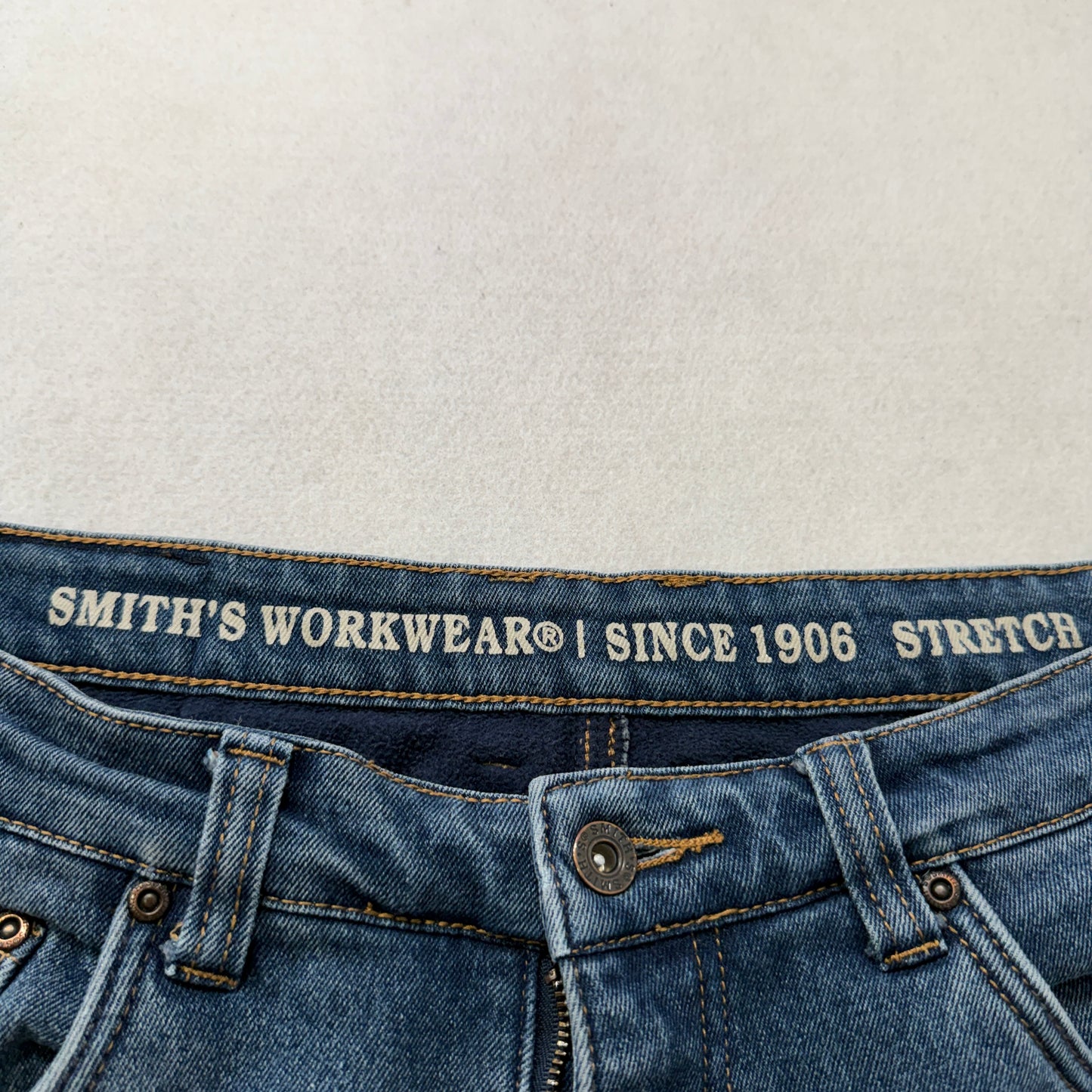Smiths Workwear Mens Blue Straight Leg Denim Jeans Fleece Lined Stretch Size W35