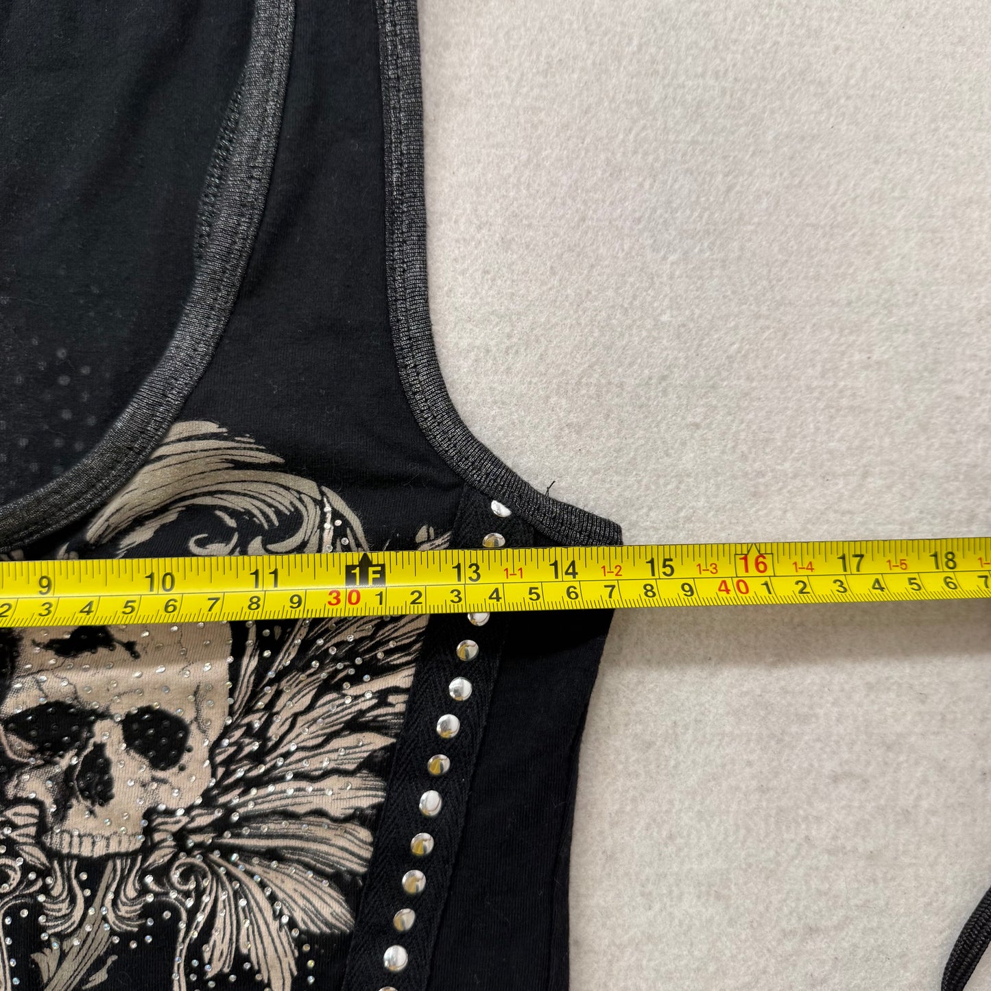 Los Angeles Bus Stop Women's Black Zip Up Tank Top Skull Studs Graphic Size S