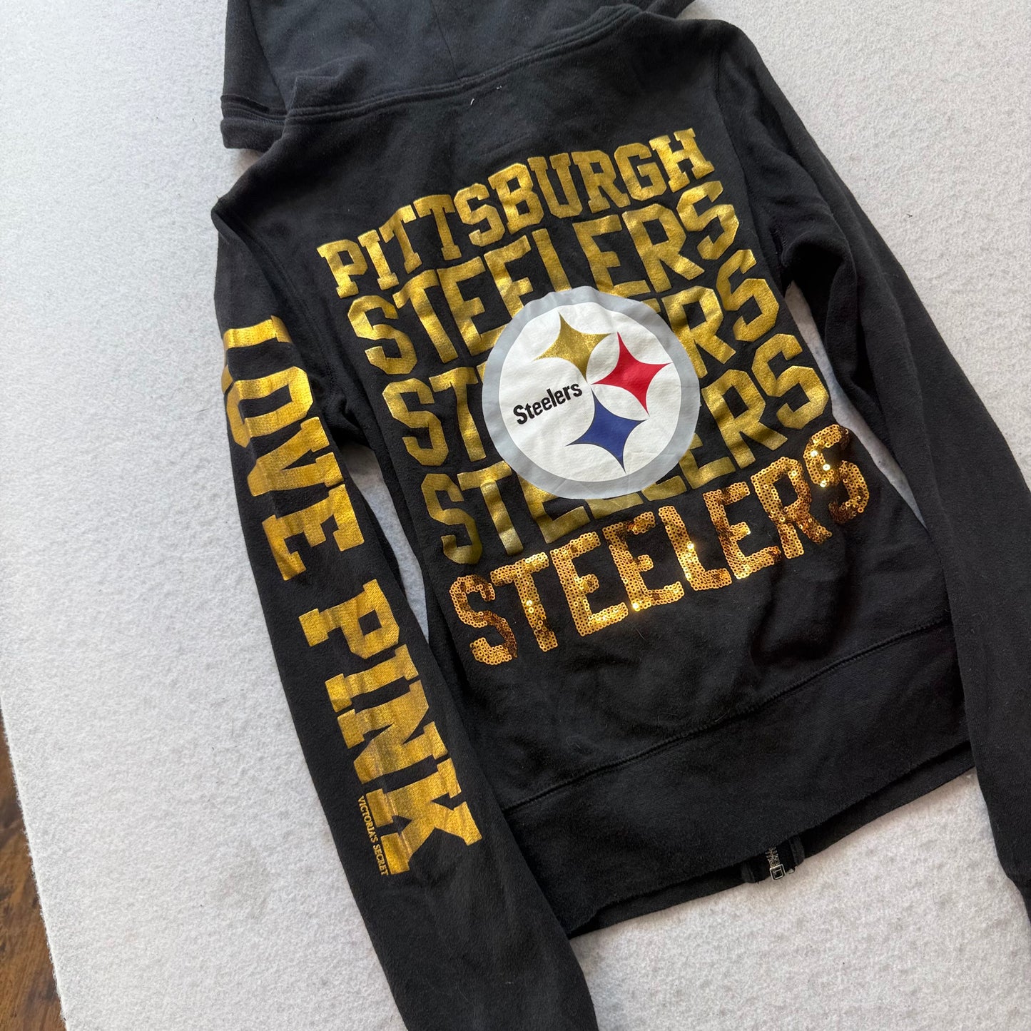 Victoria's Secret PINK Pittsburgh Steelers Women Black Fleece Zip-Up Hoodie - XS