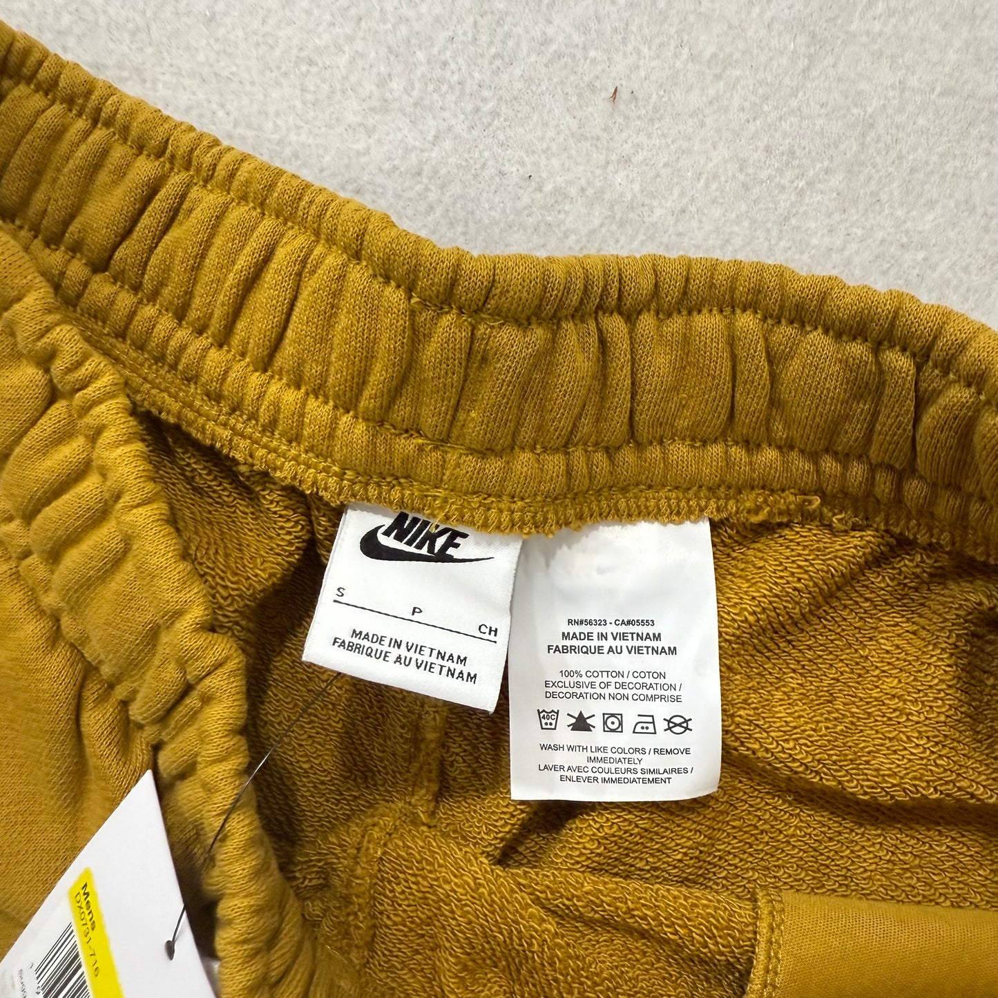 Nike Mustard Yellow Terry Cloth Drawstring Shorts Back Pocket