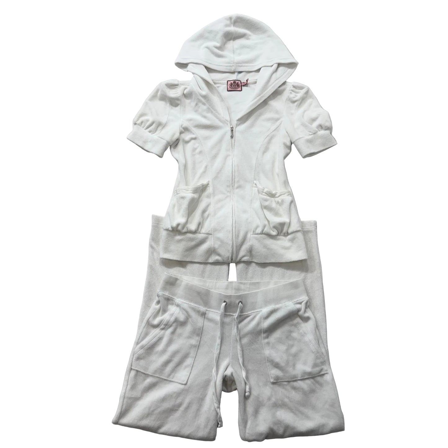 Juicy Couture White Terrycloth Tracksuit Set Zip Up Hoodie & Flared Pant Size S