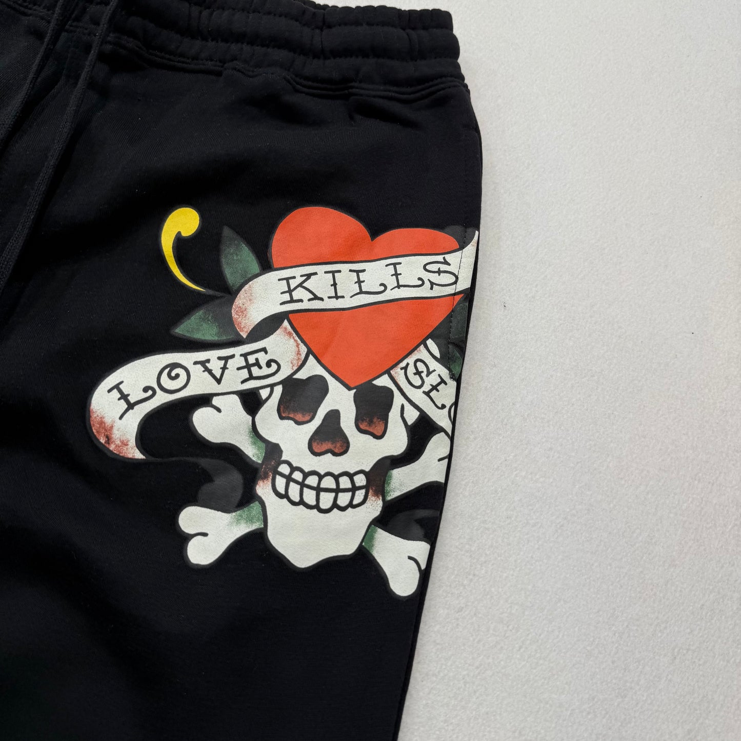 Ed Hardy Women's Black Cotton Blend Straight Leg Sweatpants Skull Graphic Size M