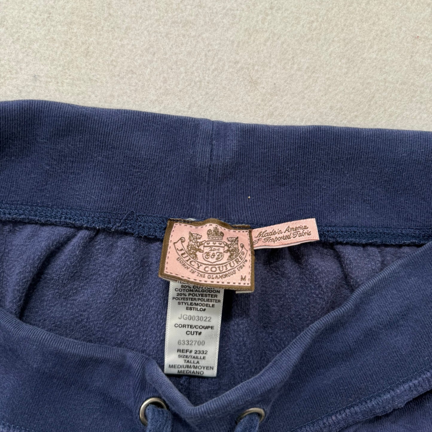 Juicy Couture Navy Velour Flared Wide Leg Track Pants Drawstring Low Rise Size M