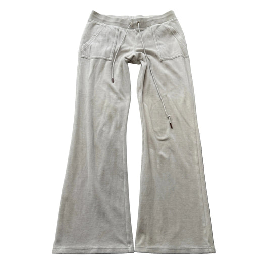 Juicy Couture Women's Light Grey Velour Flared Track Pants Drawstring Y2K Size M