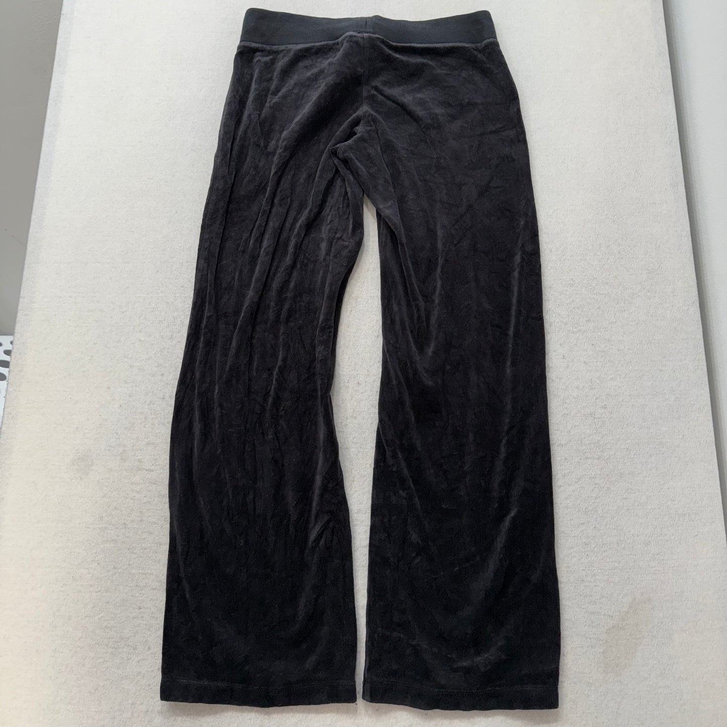 Vintage Juicy Couture Women's Black Velour Flared Track Pant Drawstring Size S