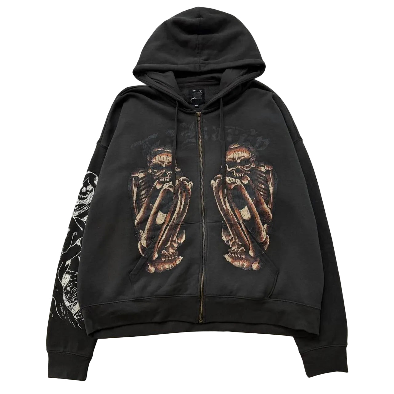 ED HARDY “REAPER” SUNFADED CHARCOAL BOXY ZIP UP HOODIE