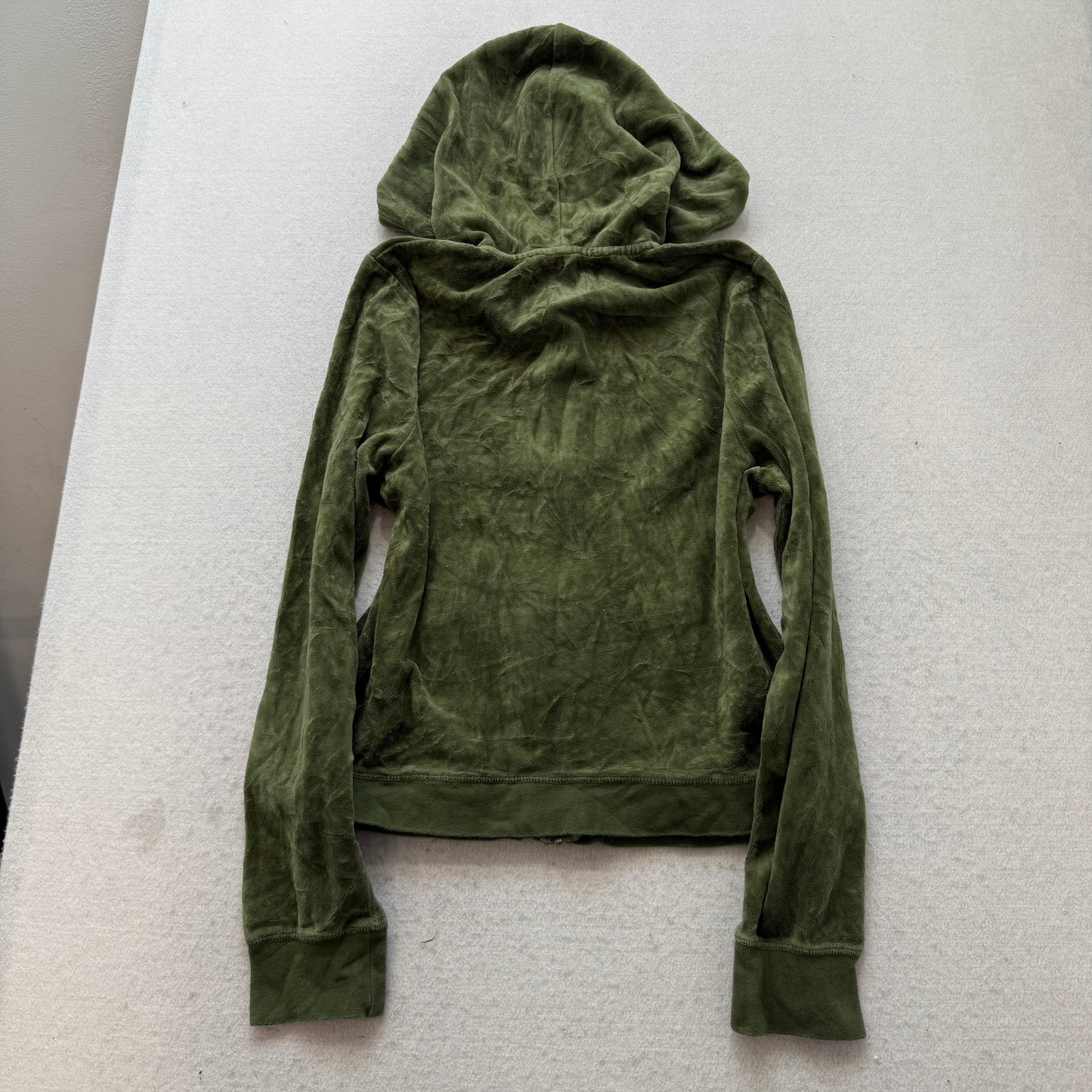 Juicy Couture Women's Olive Green Velour Full Zip Hoodie Kangaroo Pocket Size XL