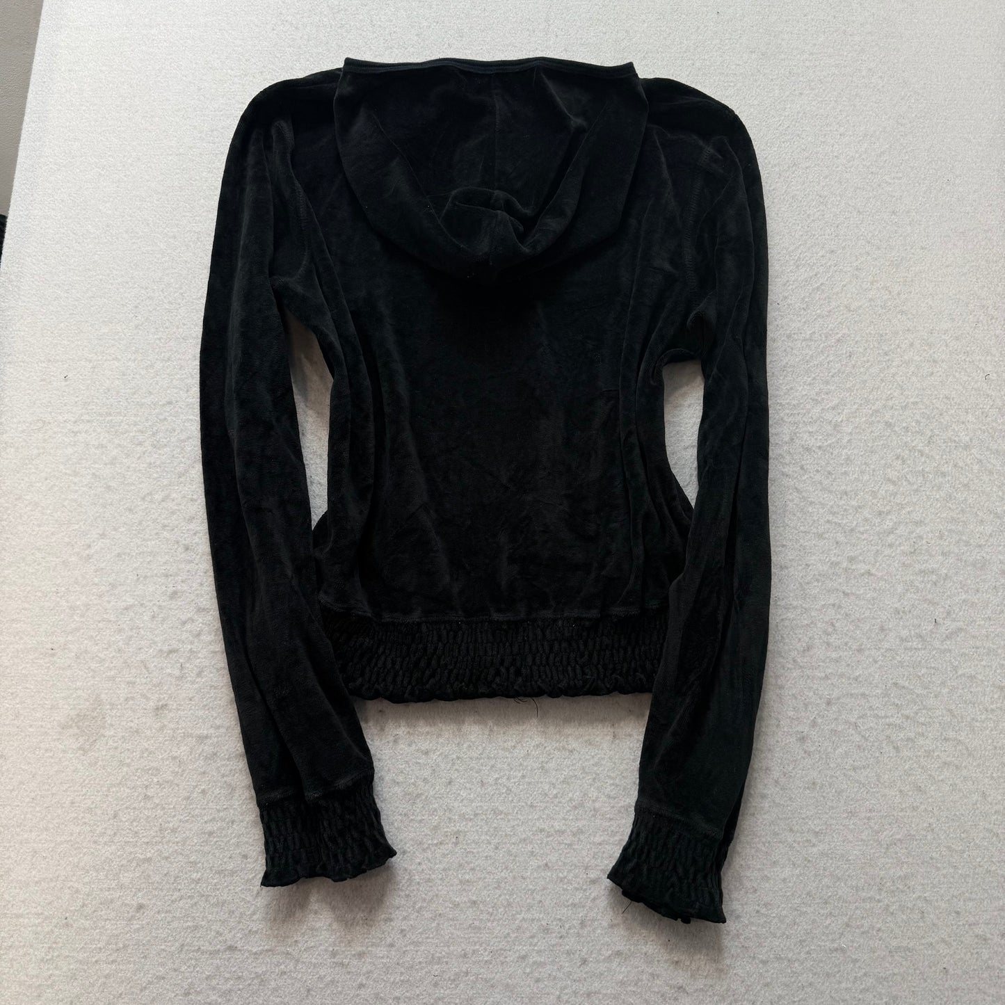 Juicy Couture Women's Black Velour Full Zip Hoodie Loungewear Pocket Y2k Size XL