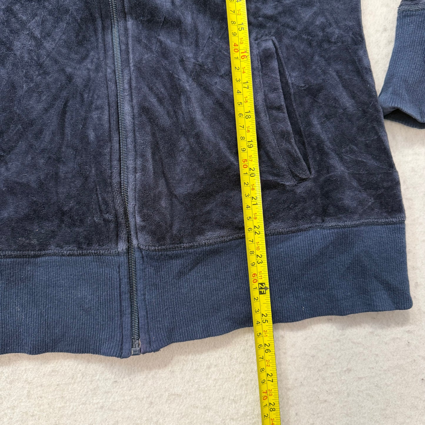 Vintage Juicy Couture Women's Navy Velour Full Zip Track Jacket Mock Neck Size L