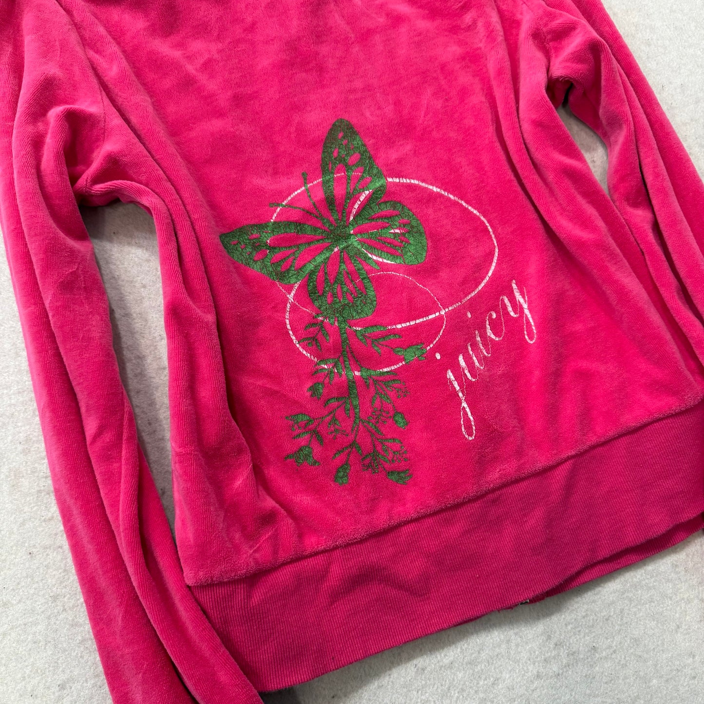 Vintage Juicy Couture Women's Hot Pink Velour Zip Up Hoodie Graphic Logo Size L