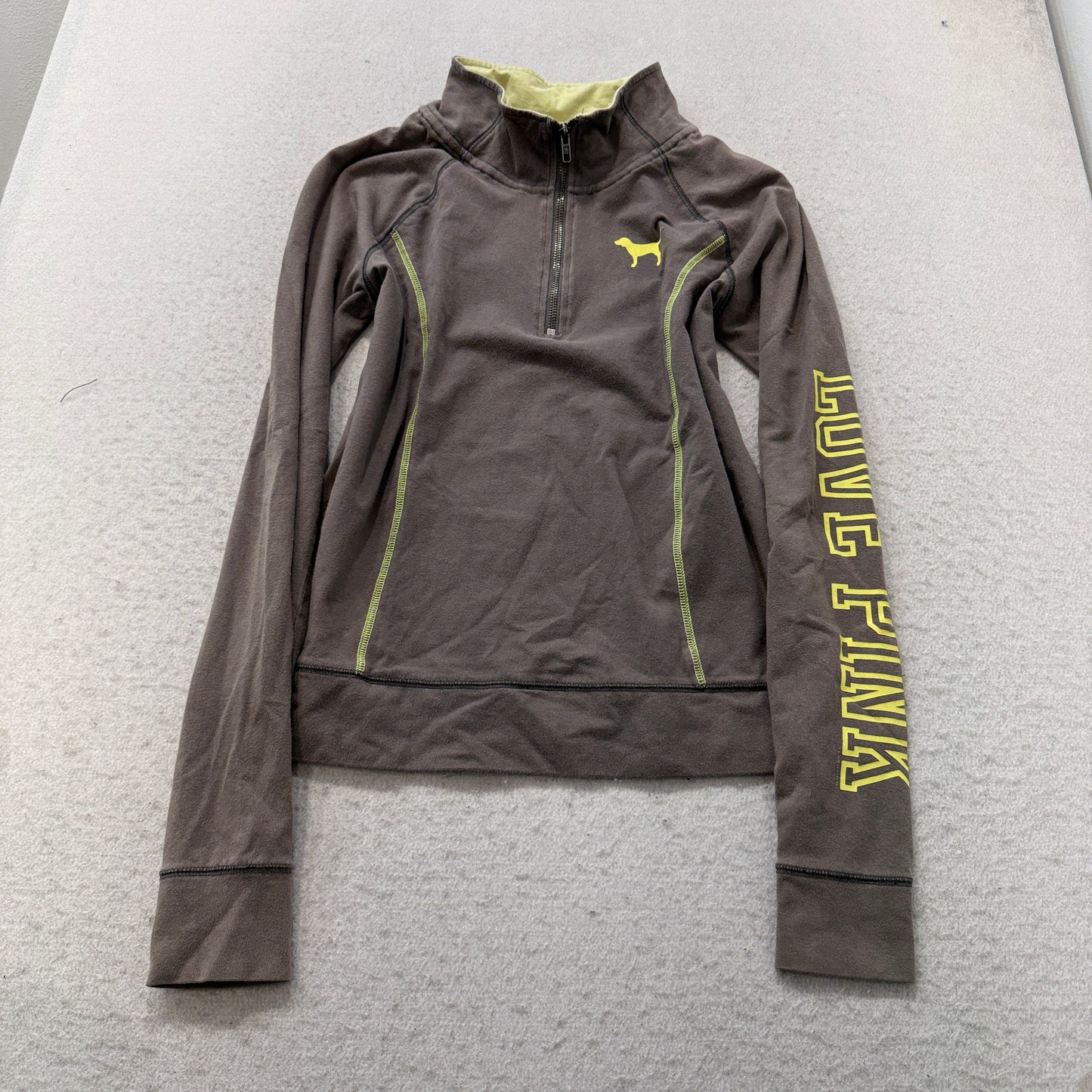 Victoria's Secret PINK Women's Brown Quarter-Zip Pullover Yoga Shirt Logo Size M