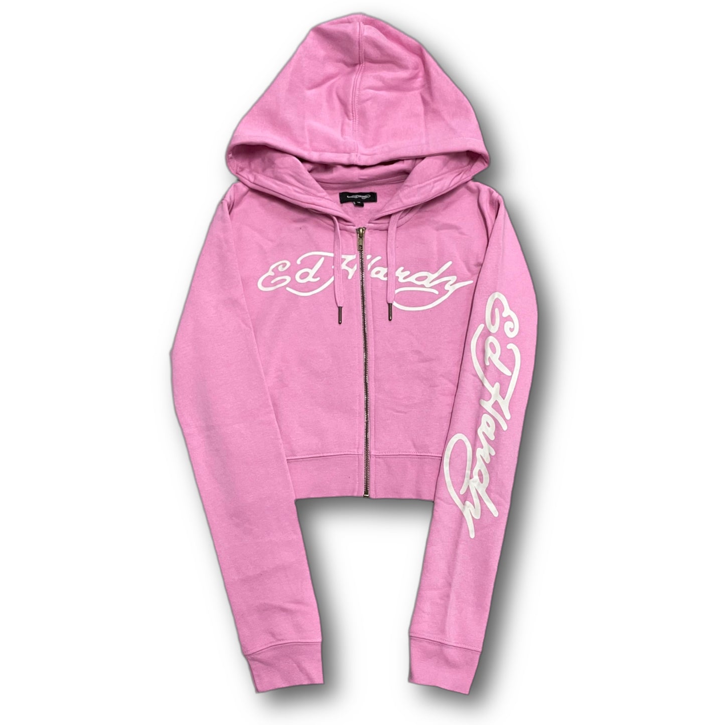 ED HARDY “Cobra” PINK CROPPED ZIP UP HOODIE - Clean Curriculums 