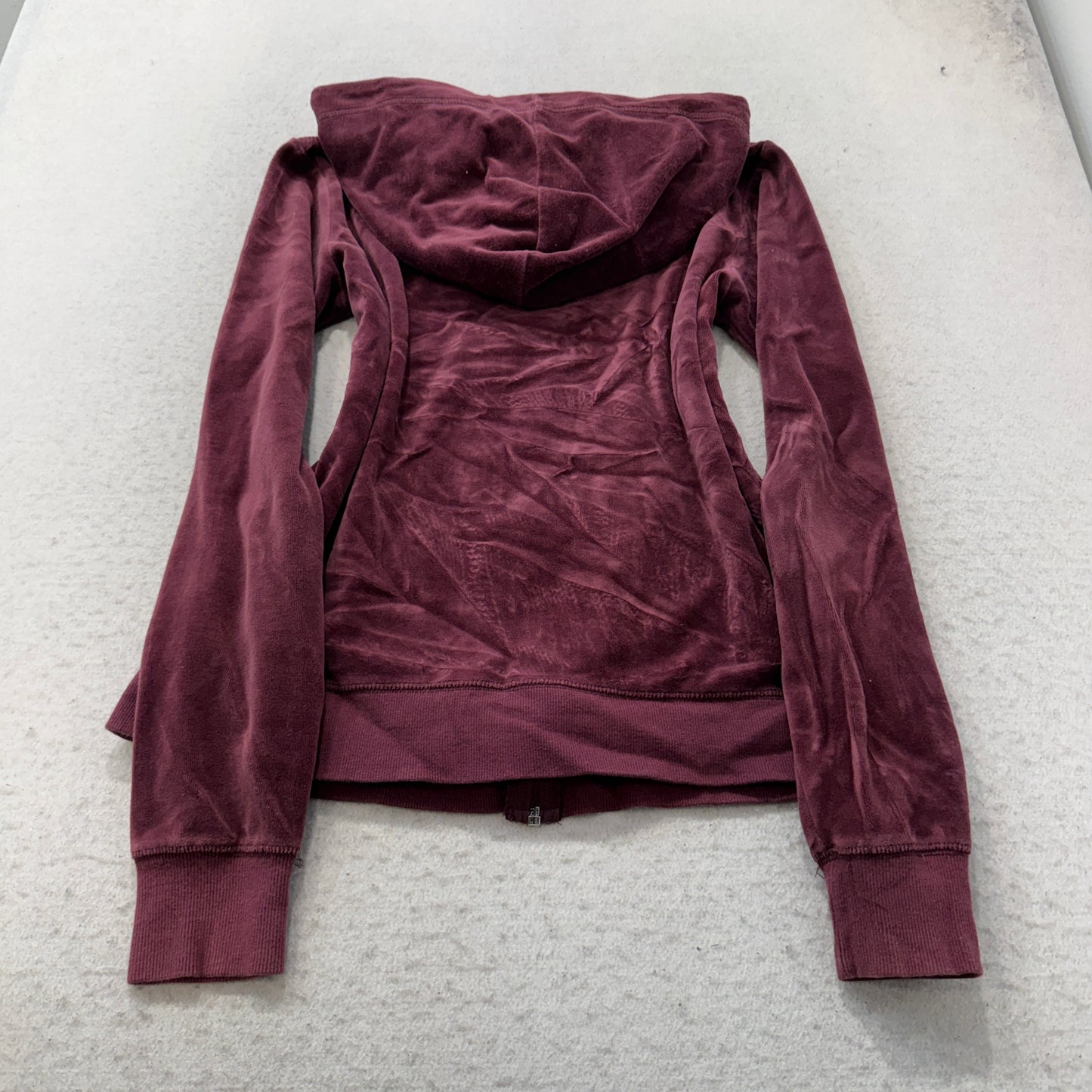 Vintage Juicy Couture Women's Burgundy Velour Zip-Up Hoodie Drawstring Size L
