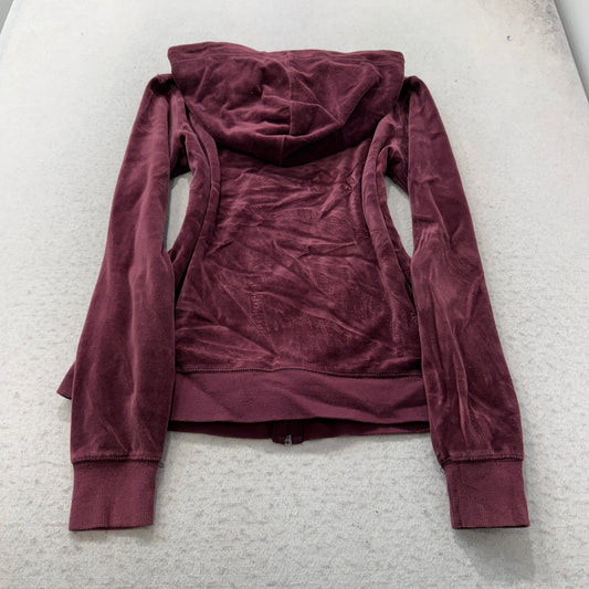 Vintage Juicy Couture Women's Burgundy Velour Zip-Up Hoodie Drawstring Size L