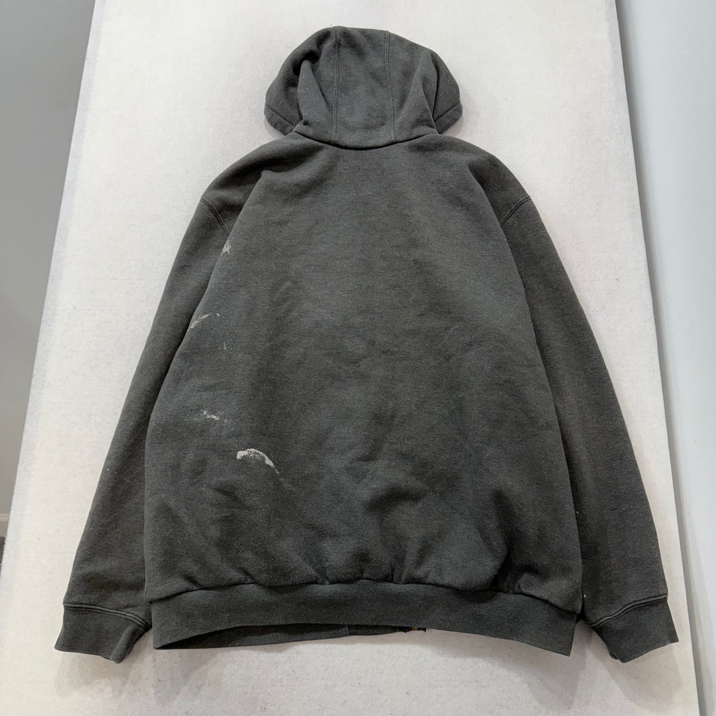 Carhartt Men Dark Gray Cotton Full Zip Hoodie Split Kangaroo Pocket Logo Size XL