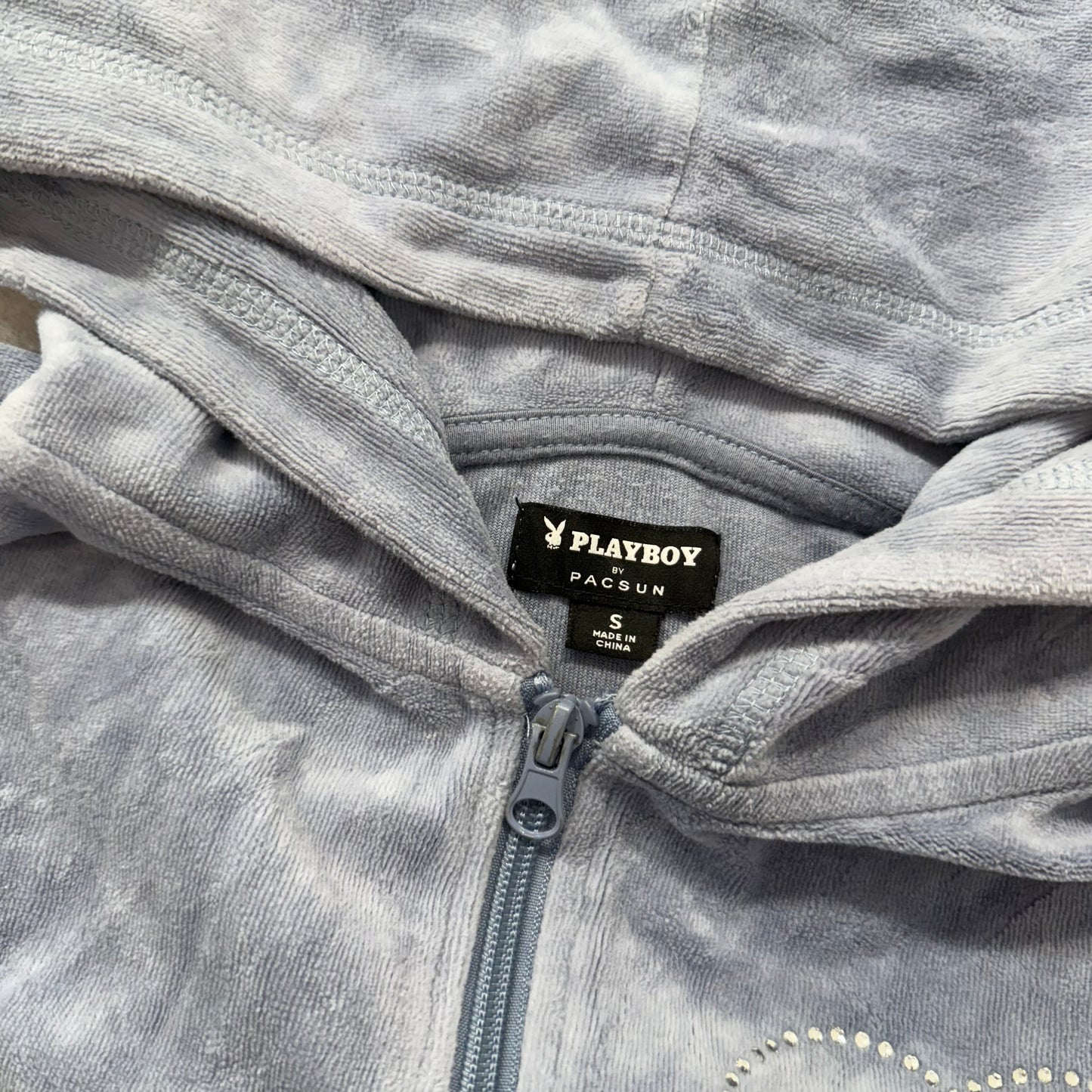 Playboy by Pacsun Women's Gray Velour Zip Up Cropped Fit Hoodie Logo Y2K Size S
