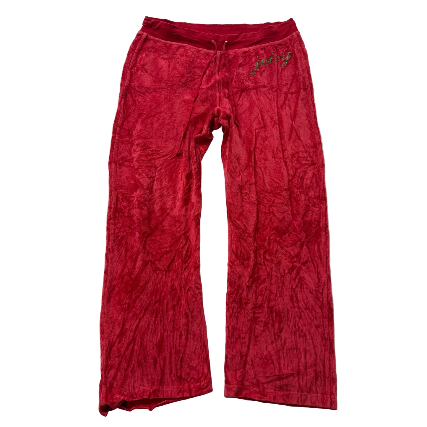 Vintage Juicy Couture Women's Astor Red Velour Flared Track Pant Logo Y2K Size L