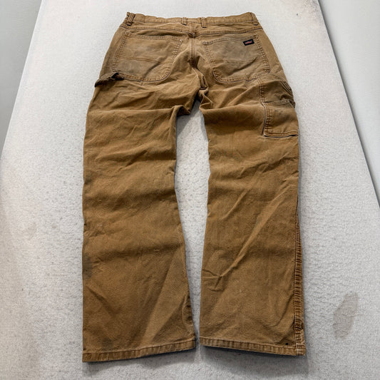 Genuine Dickies Men's Khaki Denim Carpenter Pants Relaxed Fit Pockets Size 33x32