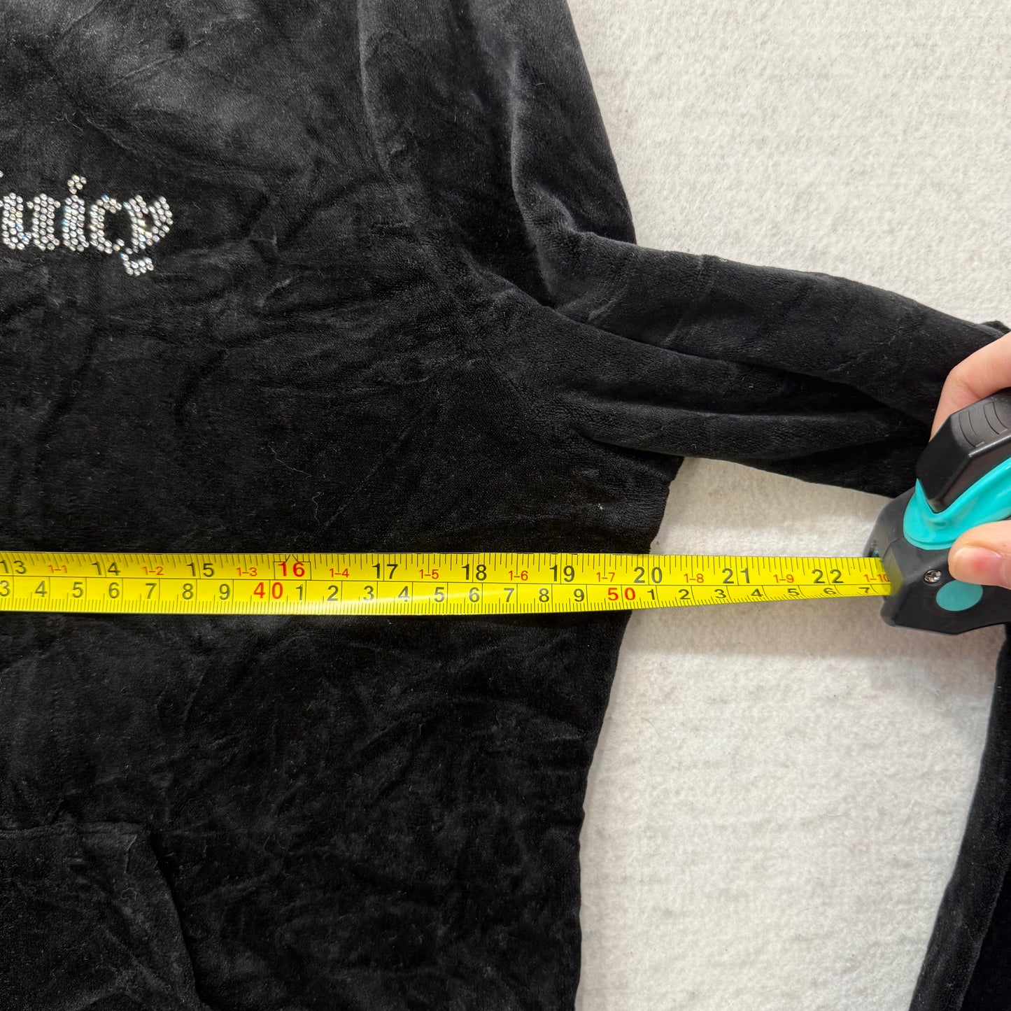 Juicy Couture Jet Black Velour Tracksuit Set Zip Up Hoodie & Flared Pant Size L