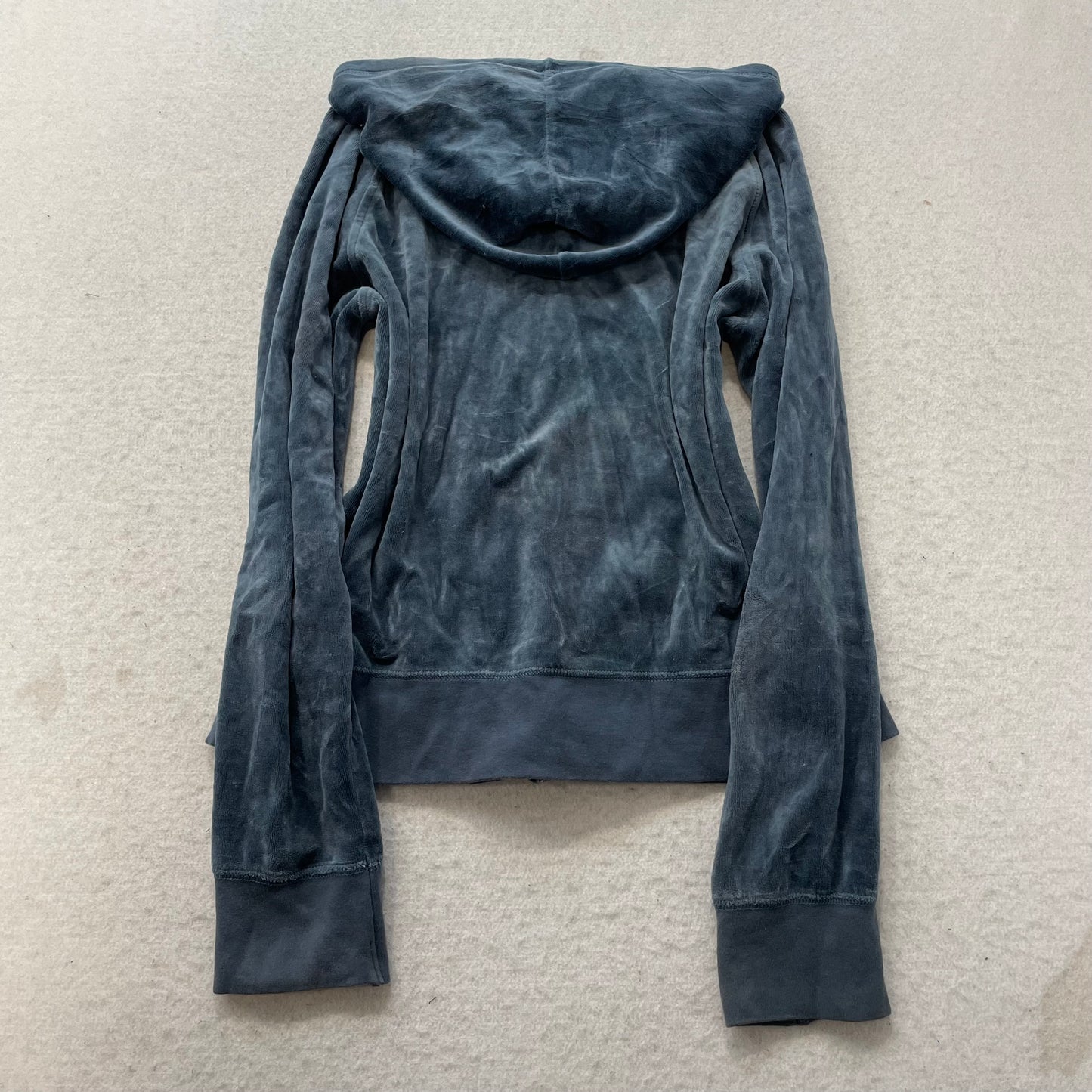 Vintage Juicy Couture Women's Slate Blue Velour Zip-Up Hoodie Drawstring Size L