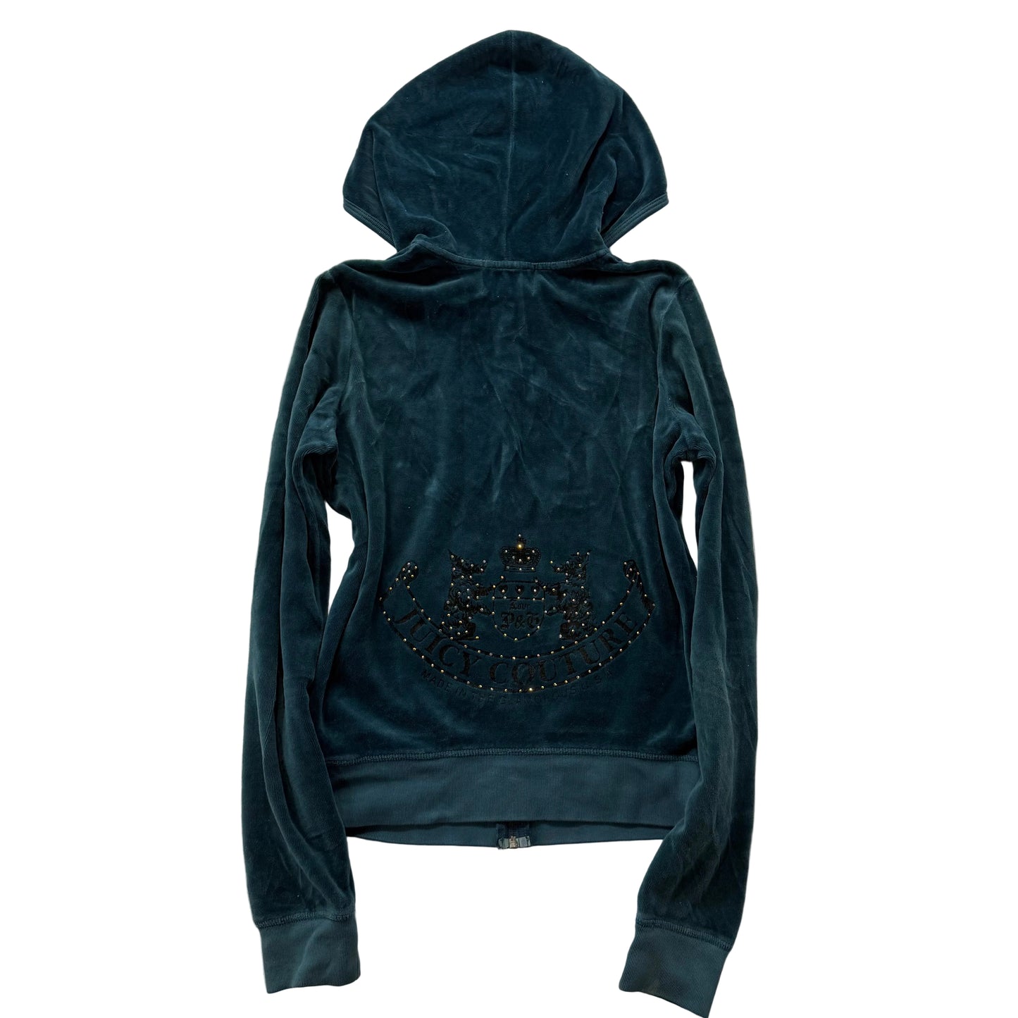 2003 Vintage Juicy Couture “Scottie Dogs” Deep Pine Green Velour Hoodie Size M