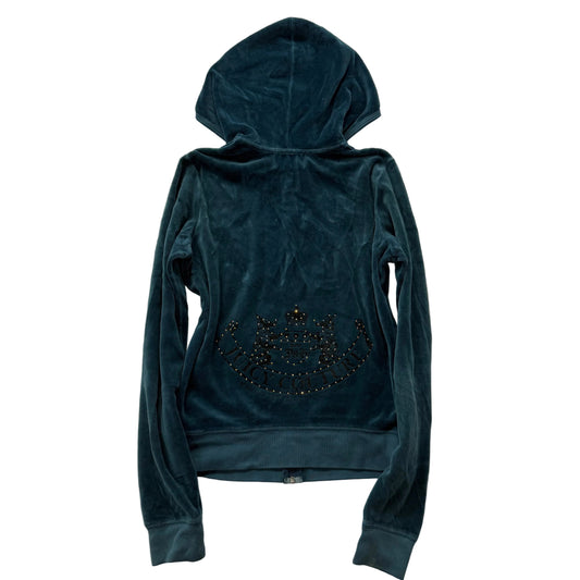 2003 Vintage Juicy Couture “Scottie Dogs” Deep Pine Green Velour Hoodie Size M