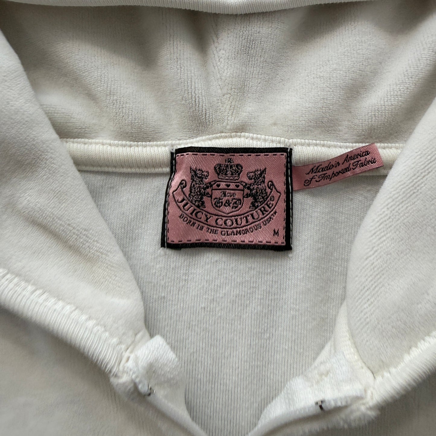 Juicy Couture Mrs. Dempsey Womens White Velour Short Sleeve Zip-Up Hoodie Size M