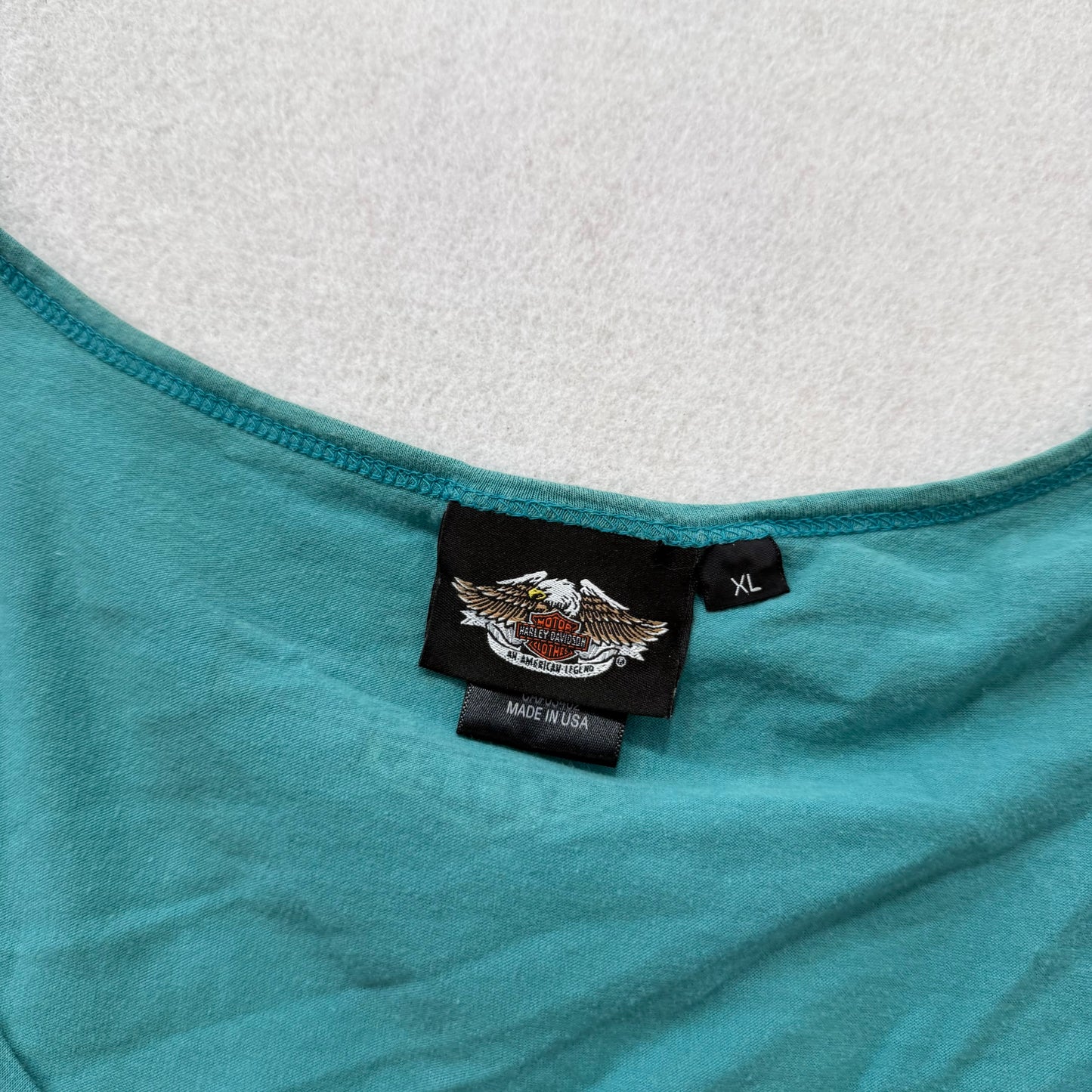 Harley-Davidson Women Teal T-Shirt Short Sleeve Rhinestone Embellishment Size XL
