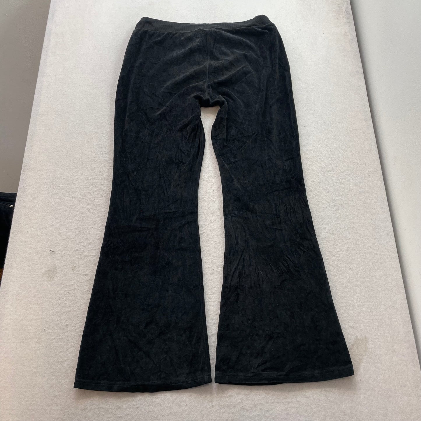 Juicy Couture Womens Black Velour Tracksuit Set Hoodie & Flared Pant Y2k Size XL