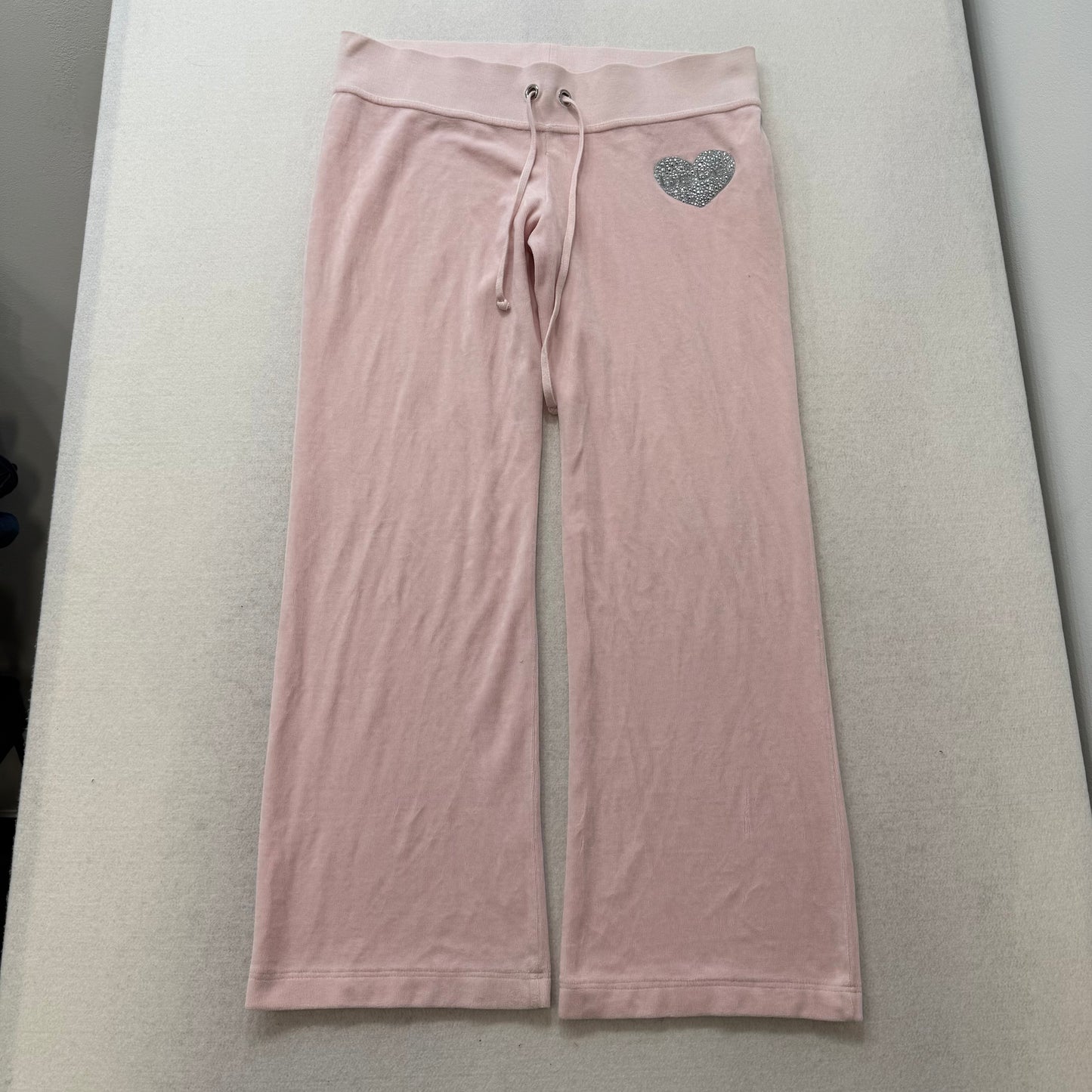 Bebe Light Pink Hot Pink Camo Velour Flare Pants Rhinestone Heart Size L