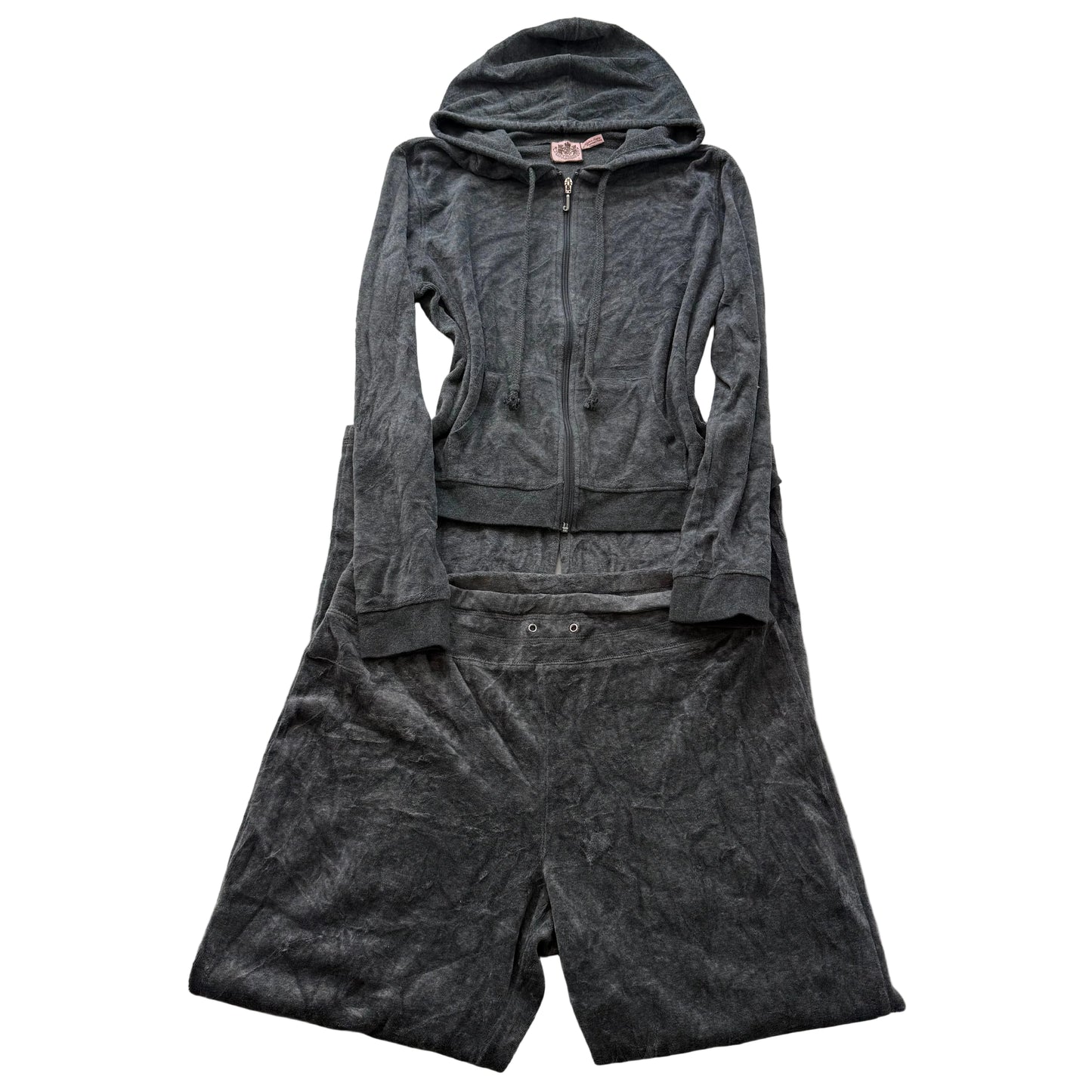 Vintage Juicy Couture Women's Charcoal Gray Velour Tracksuit Set Y2k Size L/XL