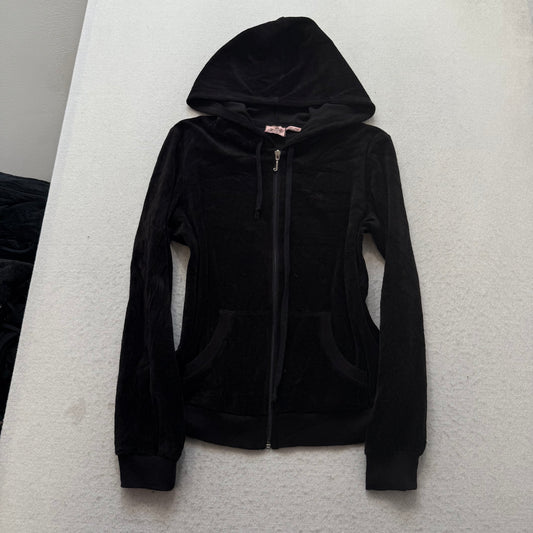 2003 Vintage Juicy Couture Women's Black Velour Hoodie & Capri Pant Set Size L/M