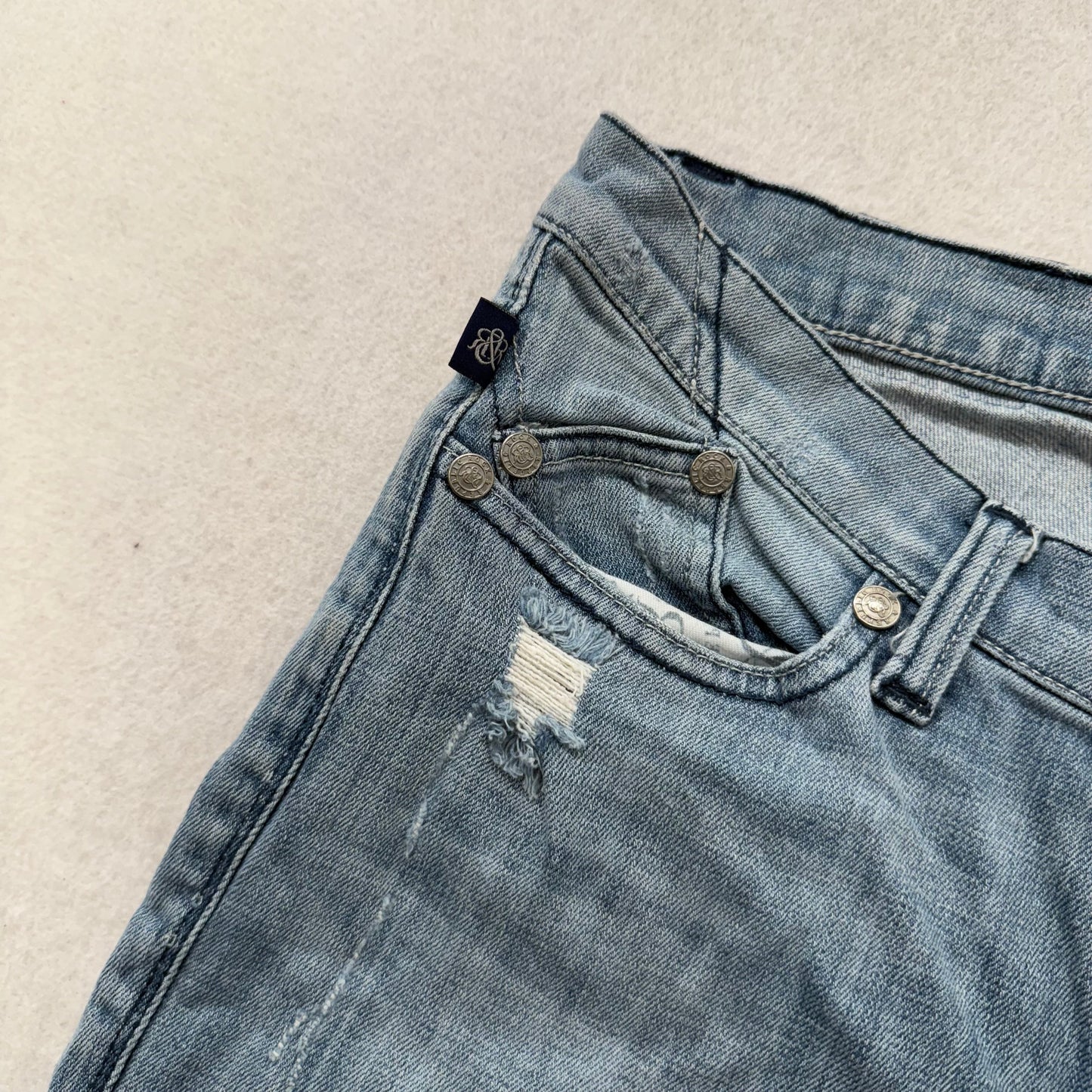Rock & Republic Women's Blue Denim Bootcut Jeans Rhinestone Logo Pockets Size 10