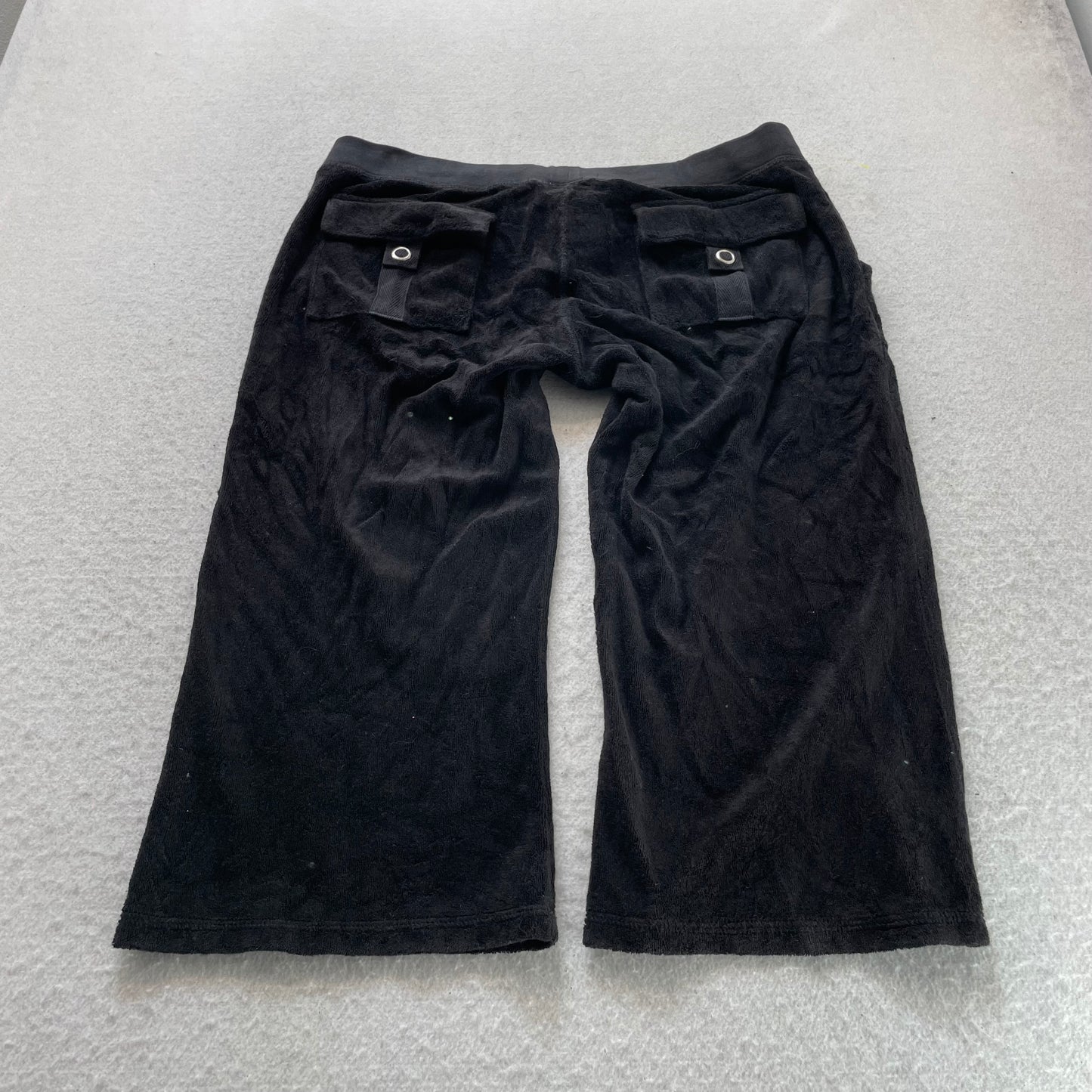 Juicy Couture Womens Black Terry Cloth Capris Pant Drawstring Flap Pocket Size M