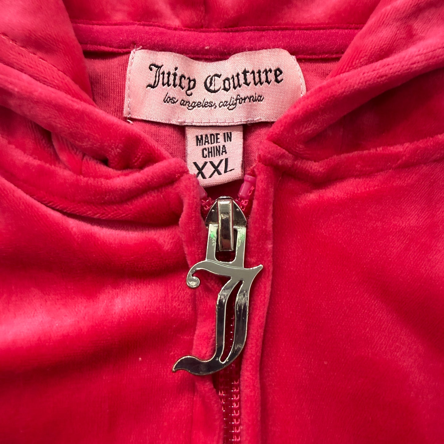 Juicy Couture Women's Red Velour Zip-Up Hoodie Pockets Rhinestone Logo Size XXL