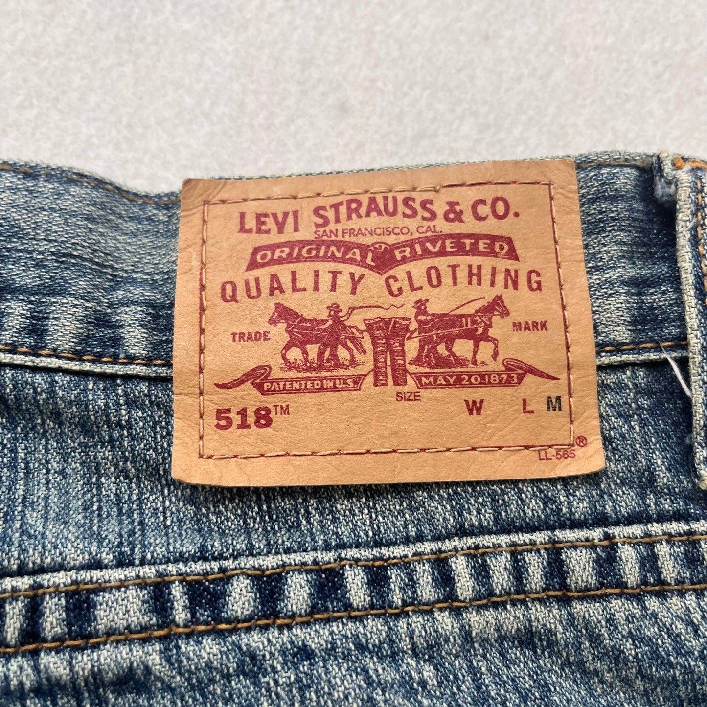 Levi's 518 Superlow Women's Blue Denim Bootcut Jeans Patched Distressed Size M