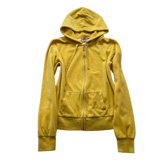 Juicy Couture Women's Yellow Velour Zip-Up Hoodie Drawstrings Pocket Y2K Size XL