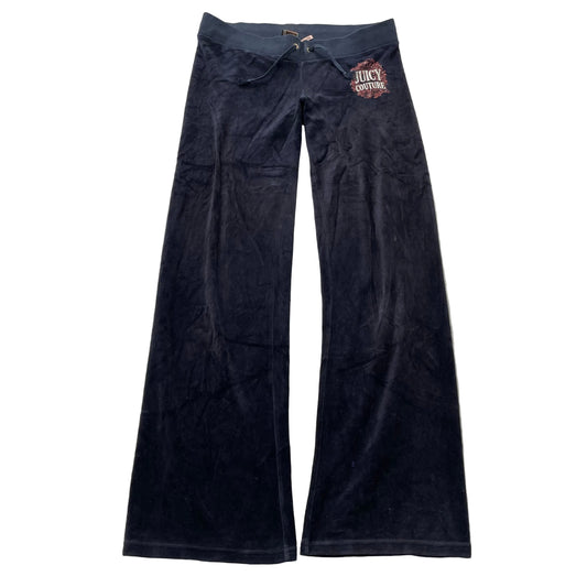 Vintage Juicy Couture Women's Deep Purple Velour Flared Track Pants Logo Size S